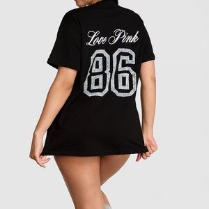 NWT Pink Victoria’s Secret Campus Cotton Embroidered Tee Medium Black